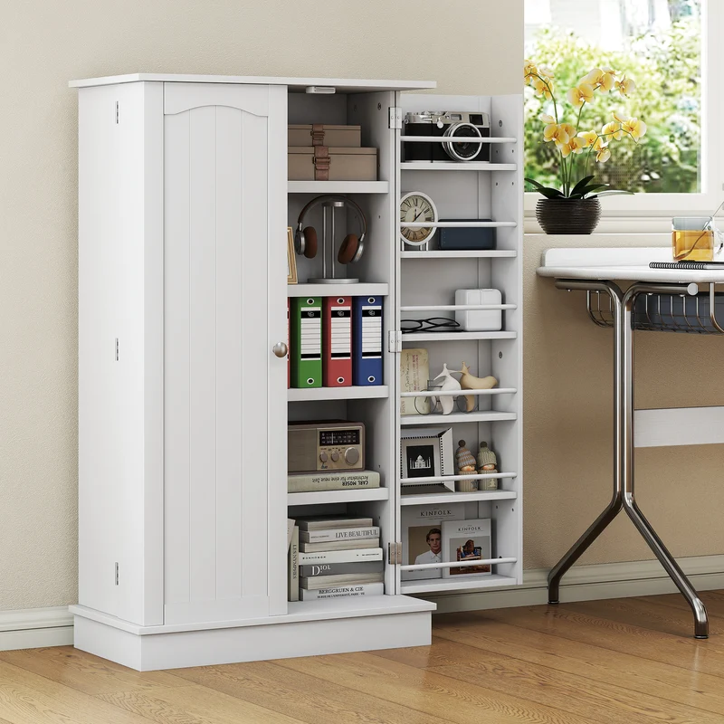 Armoire de cuisine 60 x 30 x 104 cm 5 étagères 12 porte-épices rangement sécurisé style épuré fini peint en MDF blanc 21_0003200