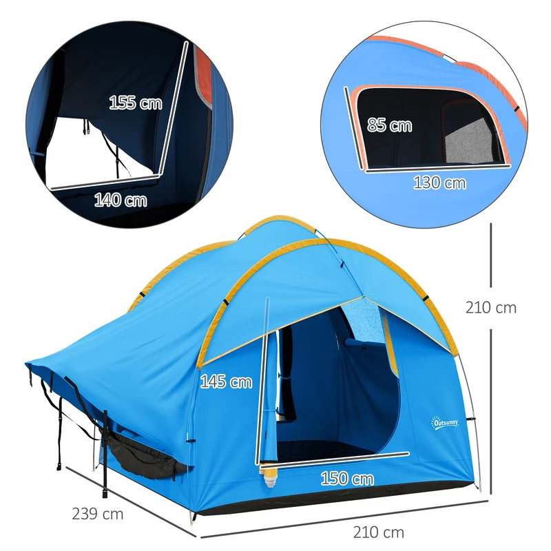 Tente de voiture pour suv hayon 5-6 personnes 239 x 210 x 210 cm imperméable trois portes moderne en polyester bleu 21_0006487