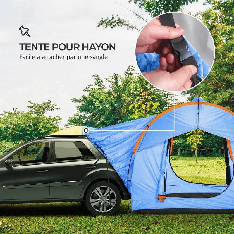 Tente de voiture pour suv hayon 5-6 personnes 239 x 210 x 210 cm imperméable trois portes moderne en polyester bleu 21_0006487