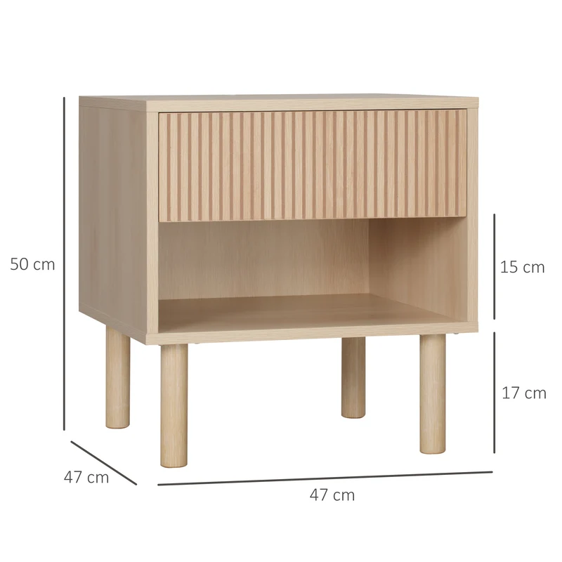 Table de chevet avec tiroir 47 x 47 x 50 cm rangement niche ouverte moderne épuré en panneau de particules bois naturel 21_0001512