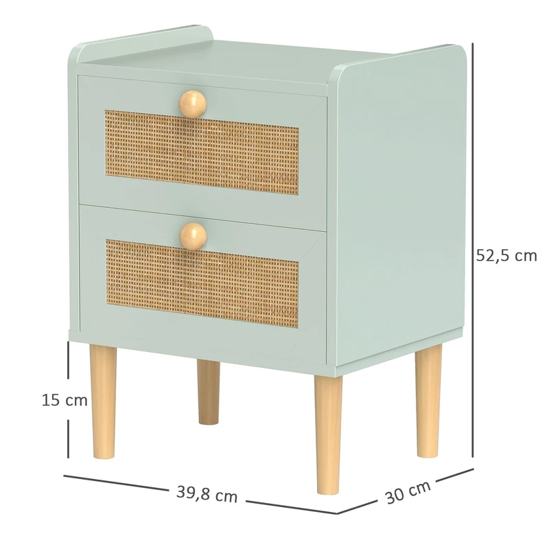 Table de chevet 39.8 x 30 x 52.5 cm 2 tiroirs anti basculement patins antidérapants décoratif tendance en MDF vert olive 21_0001660