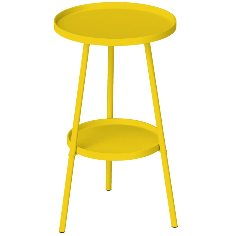 Table d'appoint ronde de jardin balcon 32 x 51 cm à deux niveaux facile à nettoyer moderne minimaliste en métal jaune 21_0005263