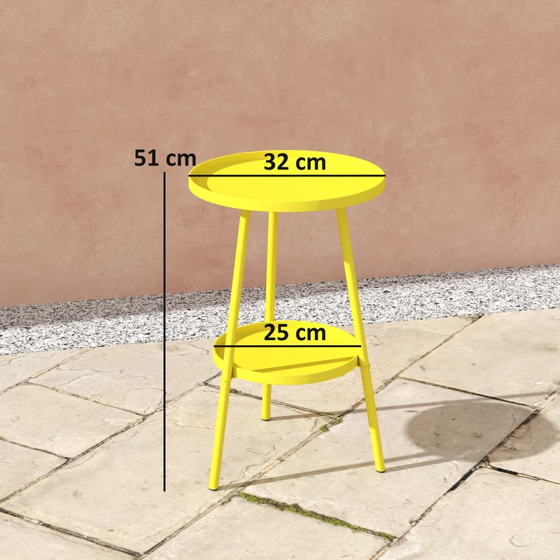 Table d'appoint ronde de jardin balcon 32 x 51 cm à deux niveaux facile à nettoyer moderne minimaliste en métal jaune 21_0005263