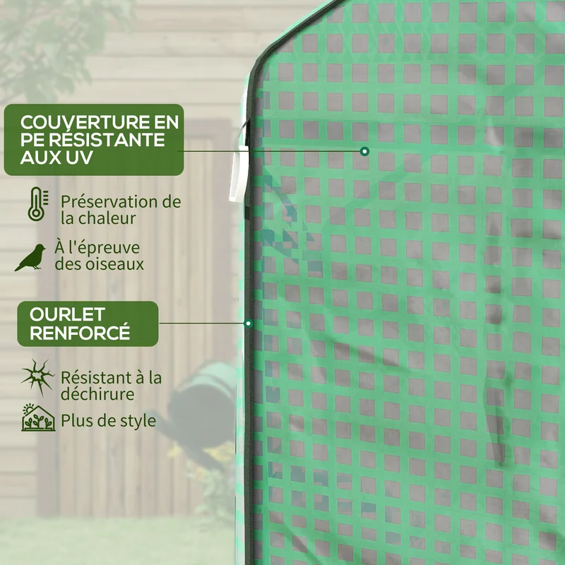 Serre de jardin compacte avec étagères 140 x 143 x 190 cm aération et haubanage épuré contemporain en polyéthylène vert 21_0004338