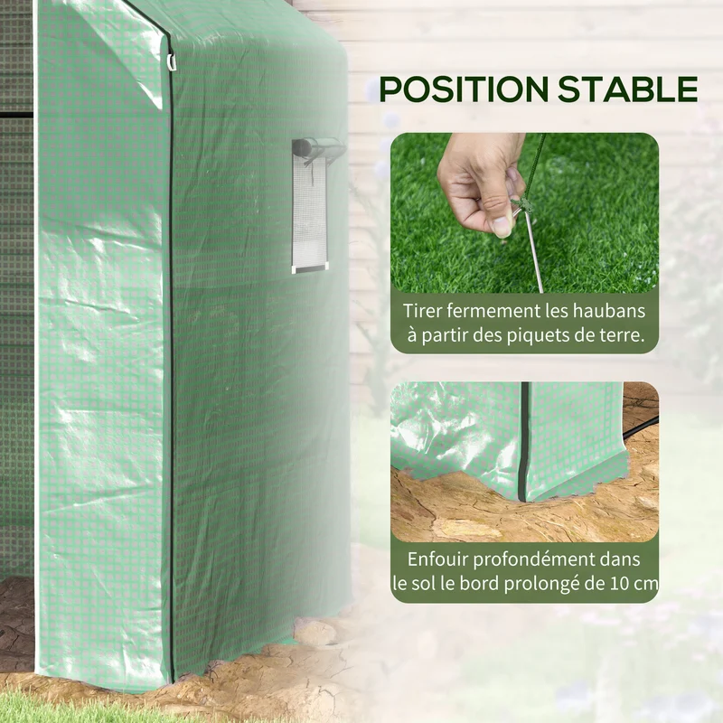 Serre de jardin compacte avec étagères 140 x 143 x 190 cm aération et haubanage épuré contemporain en polyéthylène vert 21_0004338