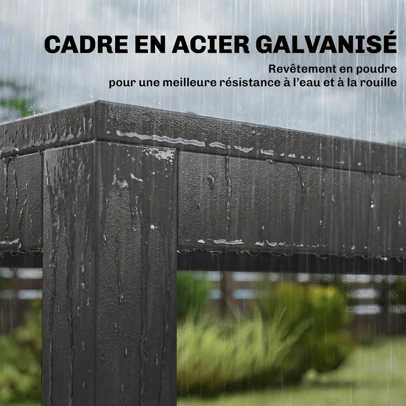 Salon de jardin ensemble repas 140 x 80 x 72 cm chaises empilables assise aérée style contemporain en acier gris foncé 21_0005744