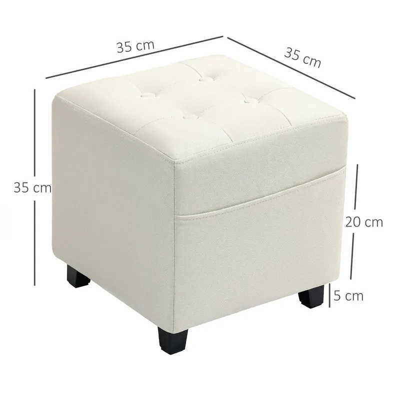 Repose pied pouf rembourré salon 35 x 35 x 35 cm poche latérale utile assise confortable scandinave en polyester crème 21_0002960