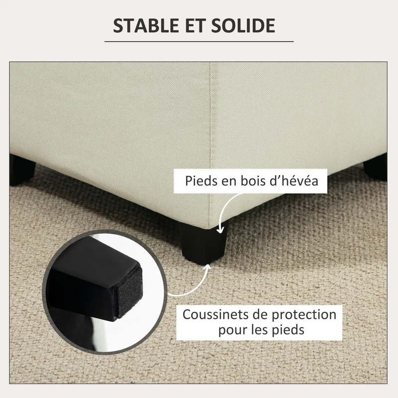 Repose pied pouf rembourré salon 35 x 35 x 35 cm poche latérale utile assise confortable scandinave en polyester crème 21_0002960