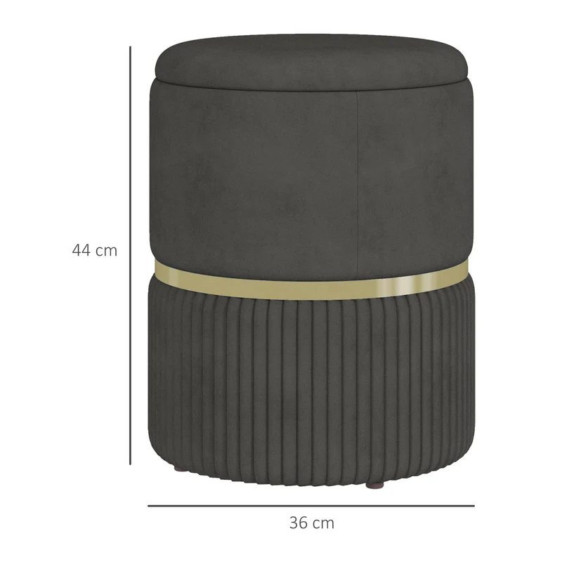Pouf coffre rond assise d'appoint 36 x 36 x 44 cm rangement intégré confort mousse style scandinave en velours gris 21_0002931