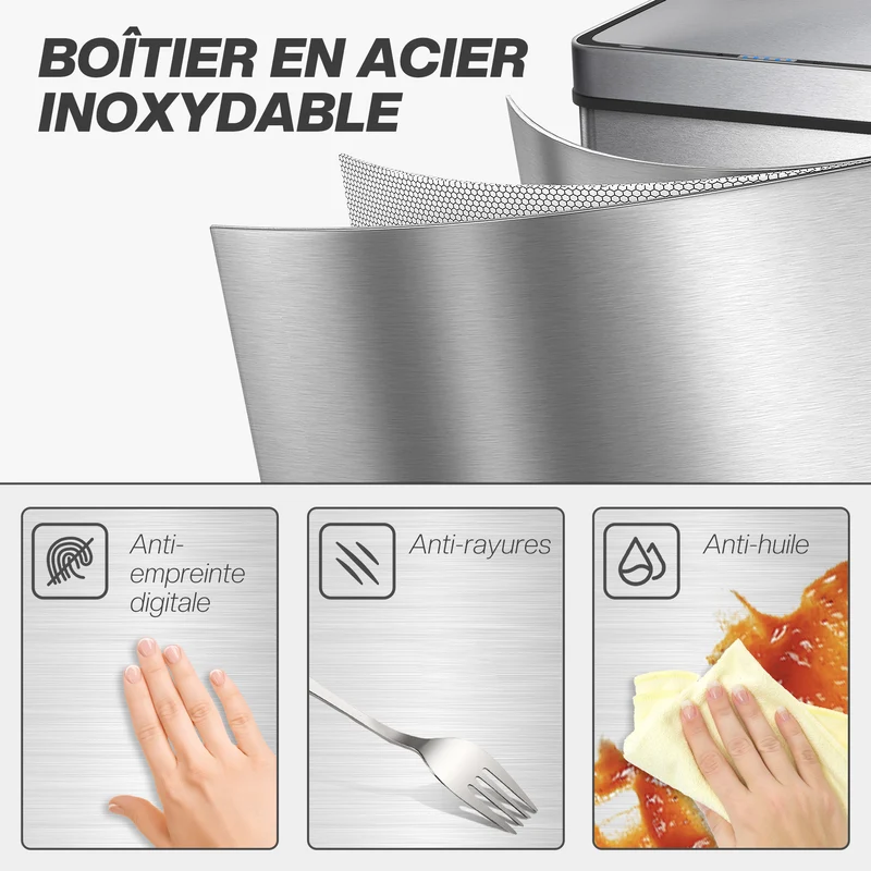 Poubelle à capteur pour cuisine 39 x 27 x 54 cm sans contact anti-odeurs design et moderne en acier inoxydable argenté 21_0005944