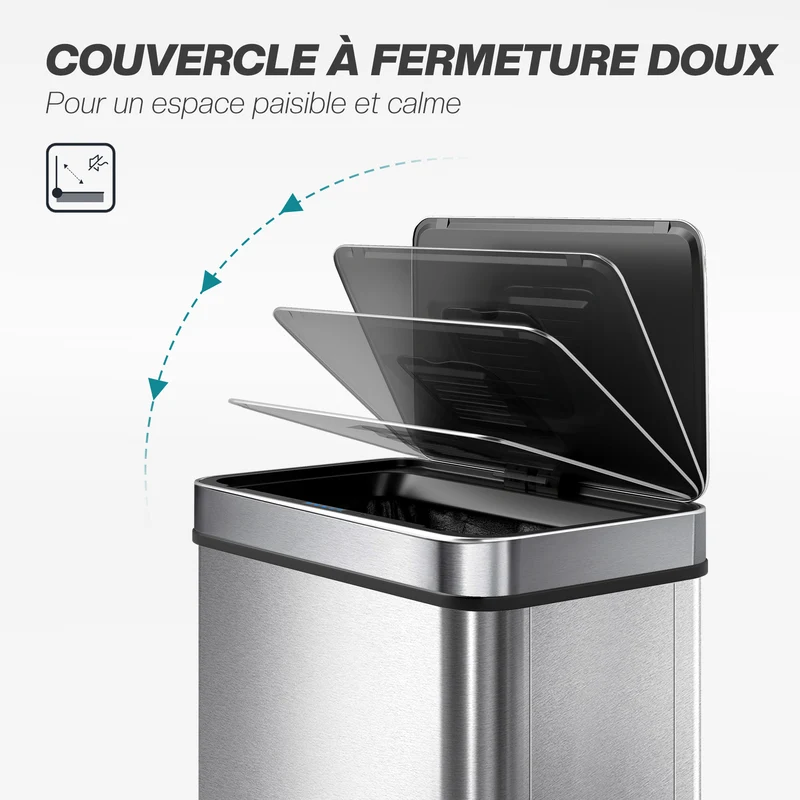 Poubelle à capteur pour cuisine 39 x 27 x 54 cm sans contact anti-odeurs design et moderne en acier inoxydable argenté 21_0005944