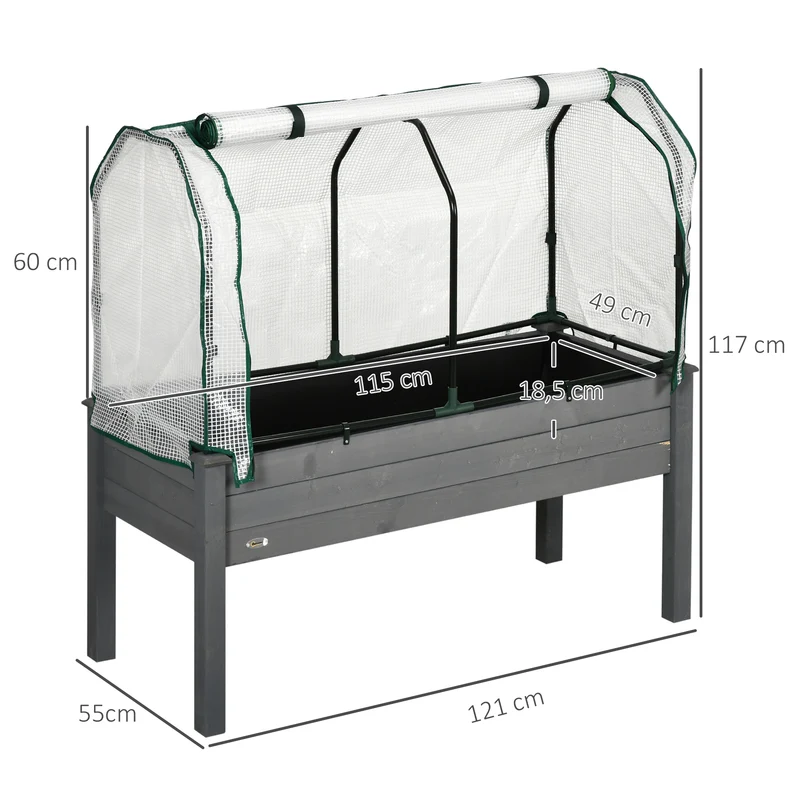 Potager surélevé 121 x 55 x 117 cm barrière anti nuisibles drainage efficace rustique contemporain en bois gris foncé 21_0004151