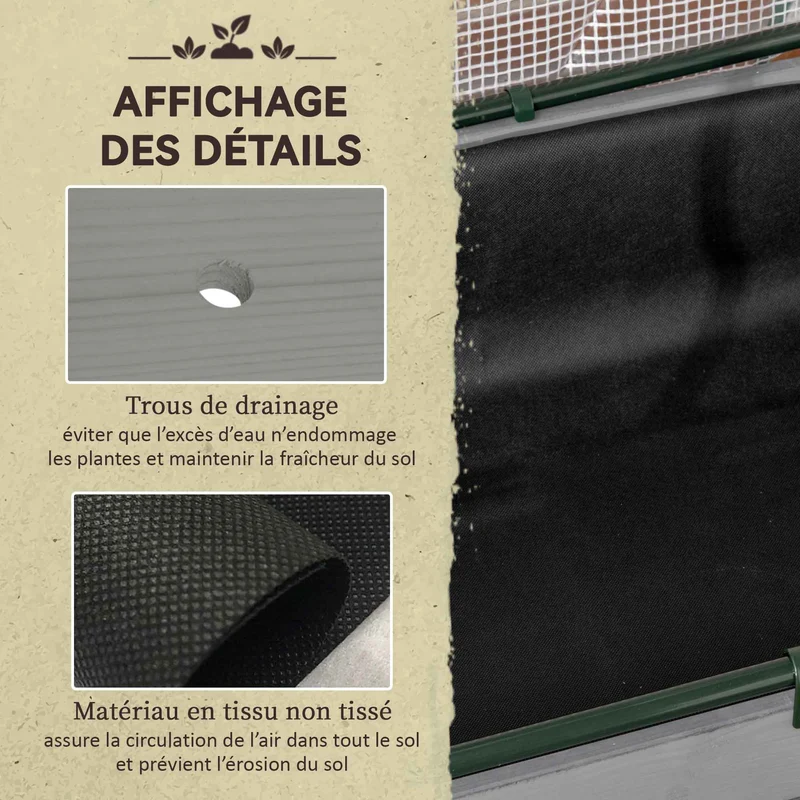 Potager surélevé 121 x 55 x 117 cm barrière anti nuisibles drainage efficace rustique contemporain en bois gris foncé 21_0004151