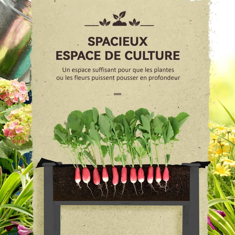 Potager surélevé 121 x 55 x 117 cm barrière anti nuisibles drainage efficace rustique contemporain en bois gris foncé 21_0004151