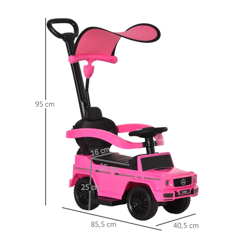 Porteur voiture à pousser enfant 12-36 mois 85.5 x 40.5 x 95 cm siège bas et coffre de rangement moderne en PP rose 21_0000472