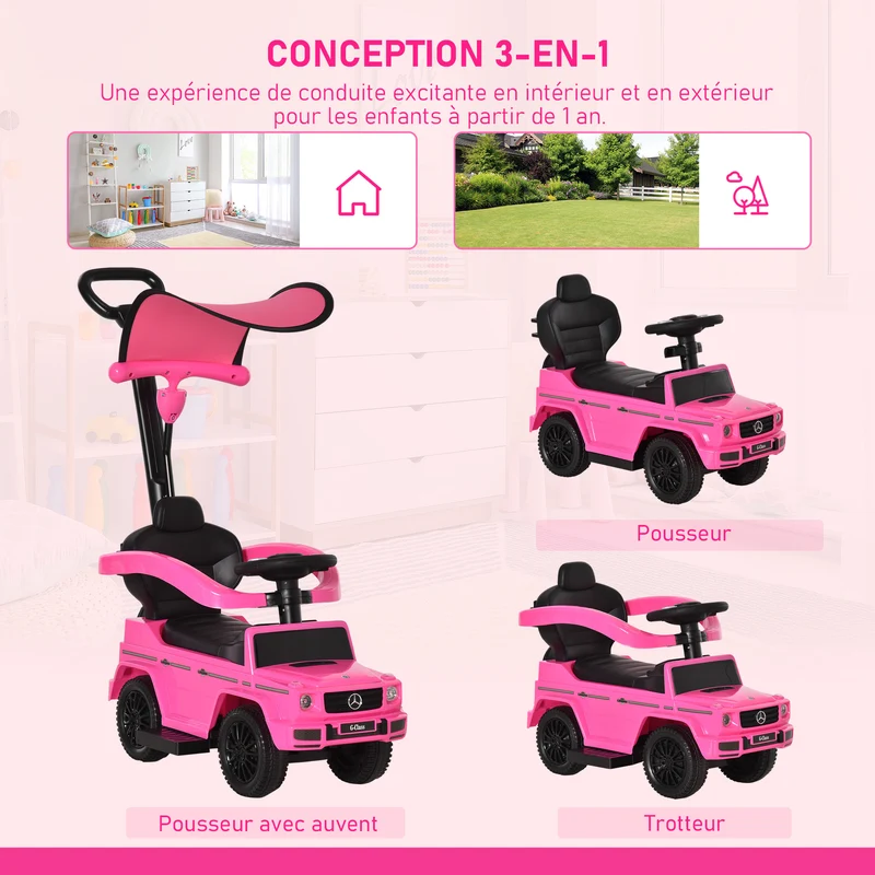 Porteur voiture à pousser enfant 12-36 mois 85.5 x 40.5 x 95 cm siège bas et coffre de rangement moderne en PP rose 21_0000472