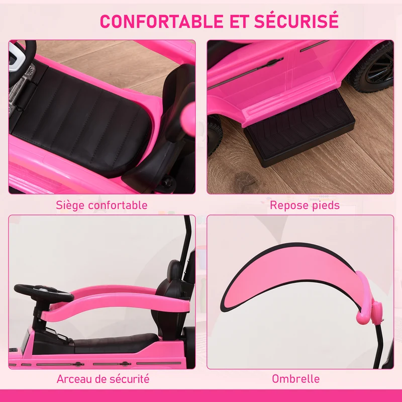 Porteur voiture à pousser enfant 12-36 mois 85.5 x 40.5 x 95 cm siège bas et coffre de rangement moderne en PP rose 21_0000472