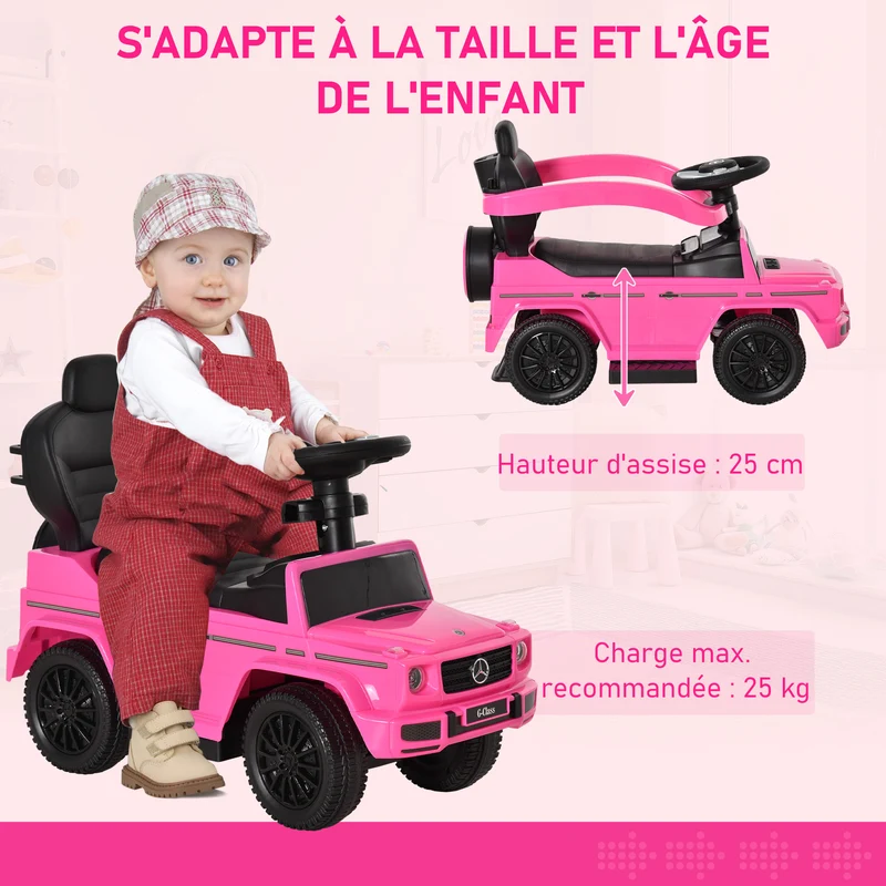 Porteur voiture à pousser enfant 12-36 mois 85.5 x 40.5 x 95 cm siège bas et coffre de rangement moderne en PP rose 21_0000472