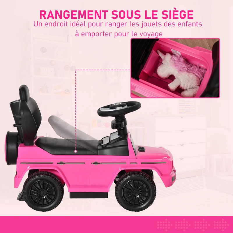 Porteur voiture à pousser enfant 12-36 mois 85.5 x 40.5 x 95 cm siège bas et coffre de rangement moderne en PP rose 21_0000472