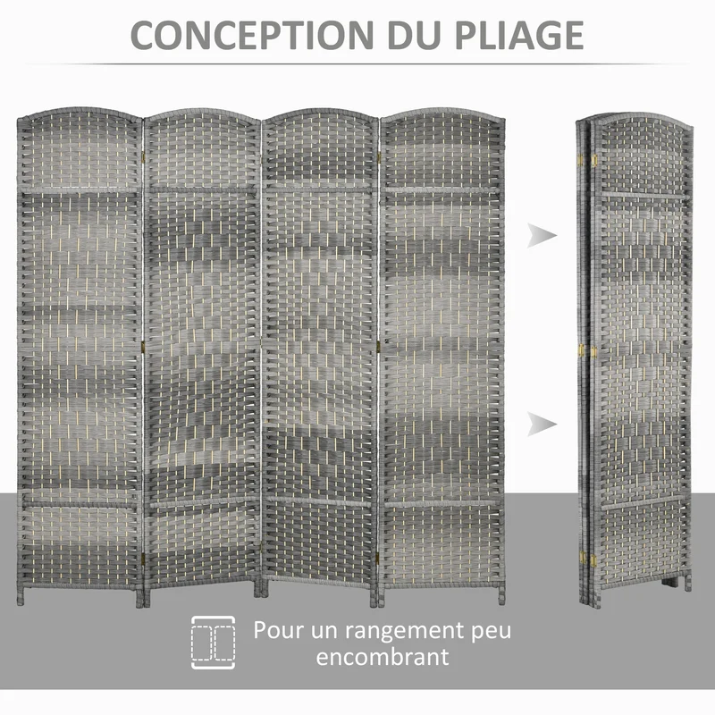 Paravent pliable séparateur de pièce 180 x 1.7 x 180 cm intimité modulable léger style scandinave en polypropylène gris 21_0001337