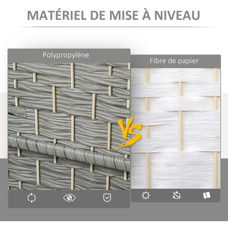 Paravent pliable séparateur de pièce 180 x 1.7 x 180 cm intimité modulable léger style scandinave en polypropylène gris 21_0001337