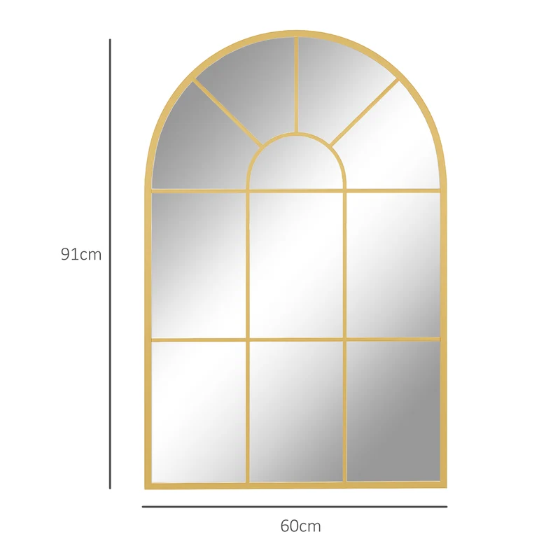 Miroir mural forme voûtée verrière 91 x 60 cm agrandit et éclaire fixation facile verre 3mm industriel en métal doré 21_0001255