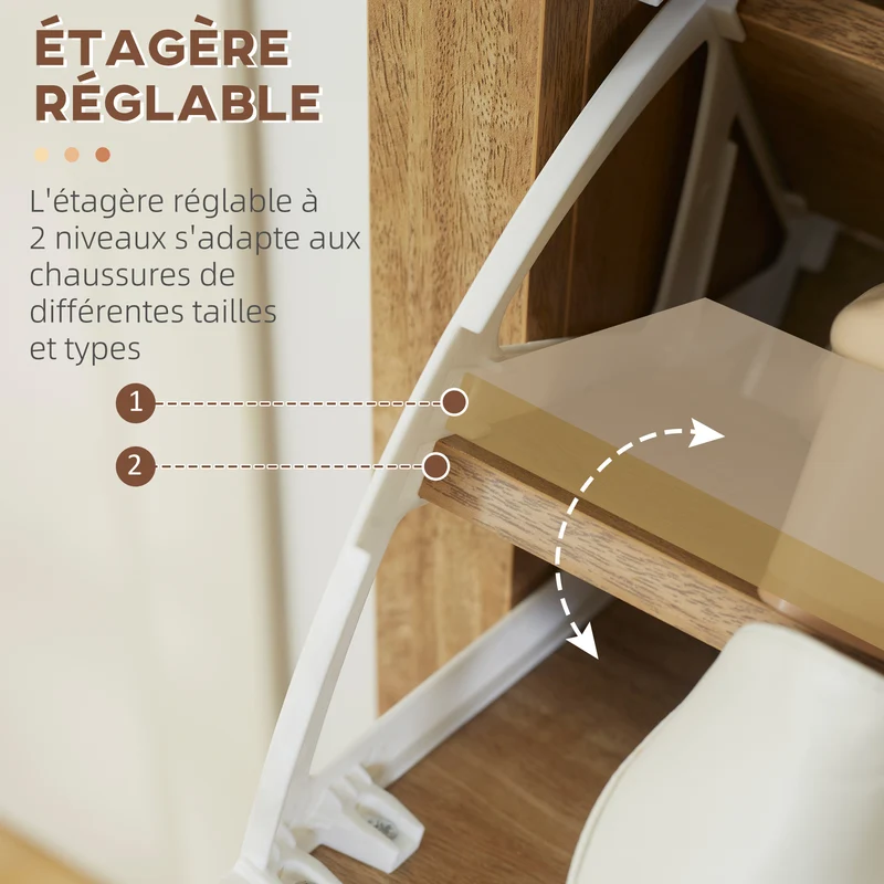 Meuble à chaussures entrée 80 x 23.5 x 121.5 cm 18 paires compact vintage effet cannage en panneau de particules naturel 21_0002655