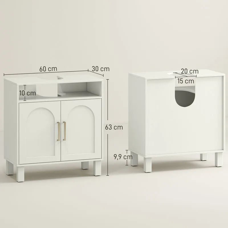 Meuble sous lavabo salle de bain 60 x 30 x 63 cm étagère réglable compact moderne épuré en panneau de particules crème 21_0002038