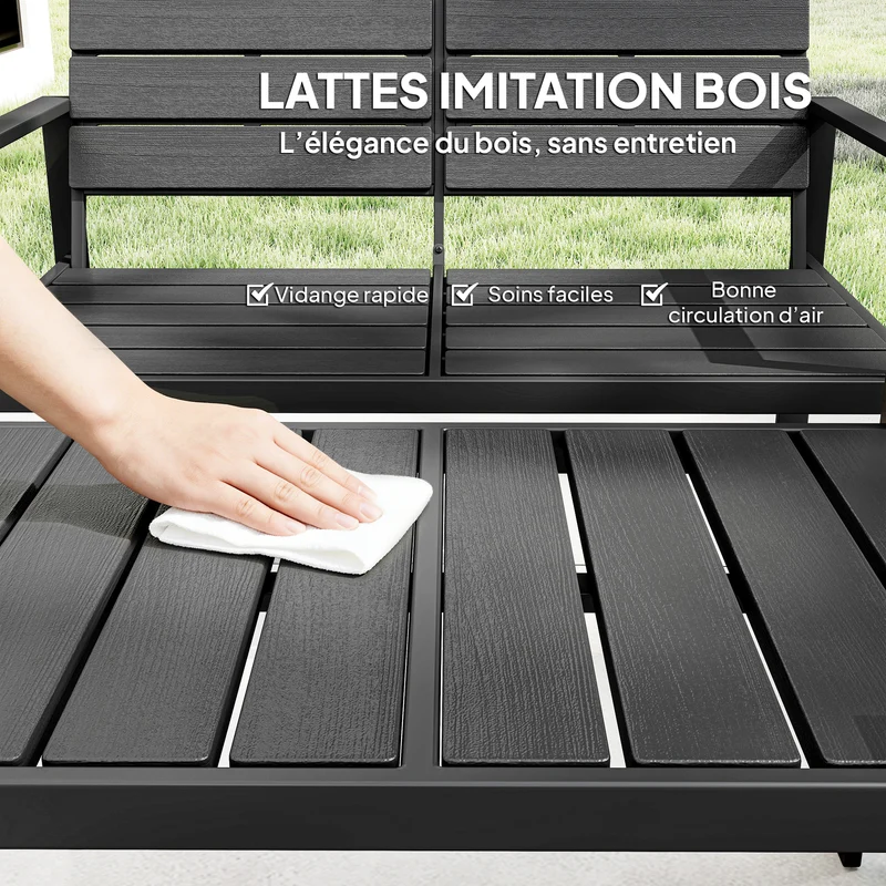 Lot de 4 salon de jardin canapé 2 places 104 x 71 x 76,5 cm lattes résistant intempéries design en polyéthylène noir 21_0005762