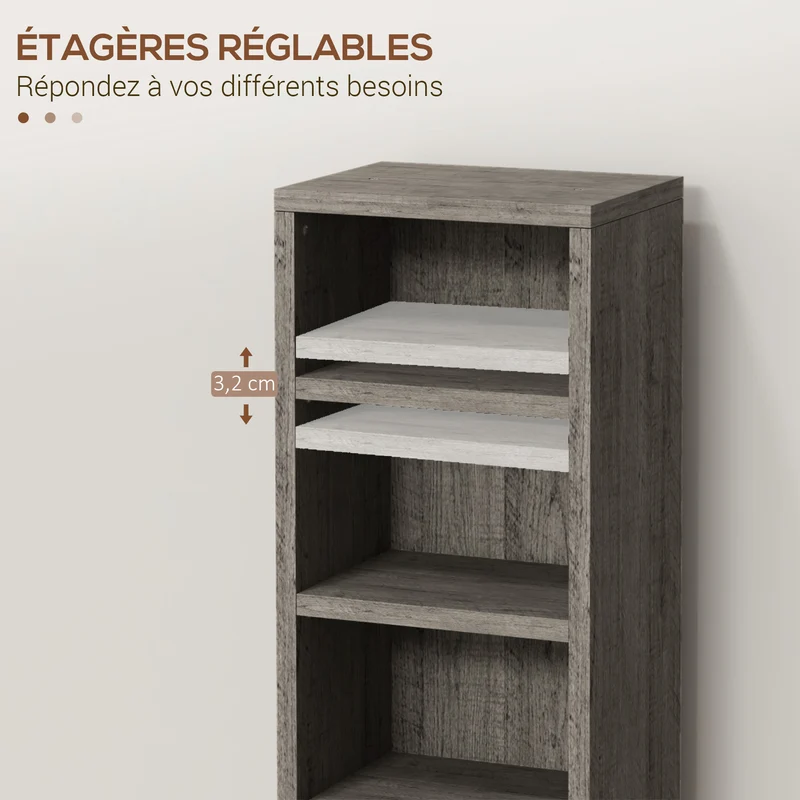 Lot de 2 étagères colonnes cd 21 x 22.5 x 88.5 cm 204 cd sécurisé épuré moderne en panneaux de particules gris foncé 21_0001799