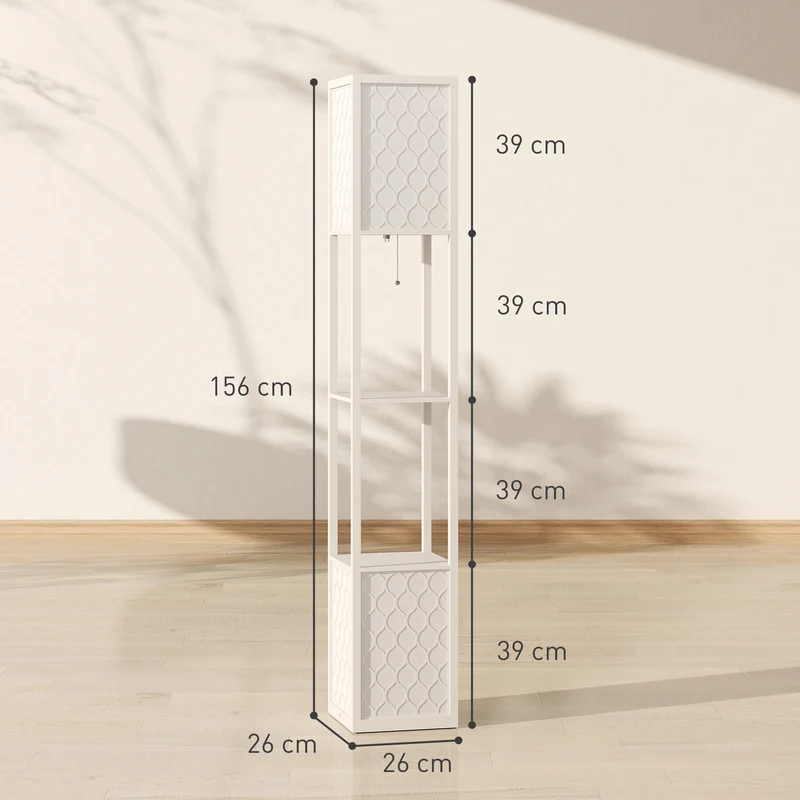 Lampadaire étagère 26 x 26 x 156 cm rangement lumineux 2 étagères abat-jour motif nid d'abeille moderne en MDF gris 21_0007017