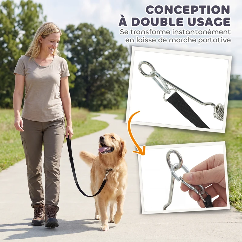 Laisse vélo mains libres pour chien 180 x 1,8 x 1,8 cm amortisseur fixation rapide moderne en acier inoxydable argent 21_0007263