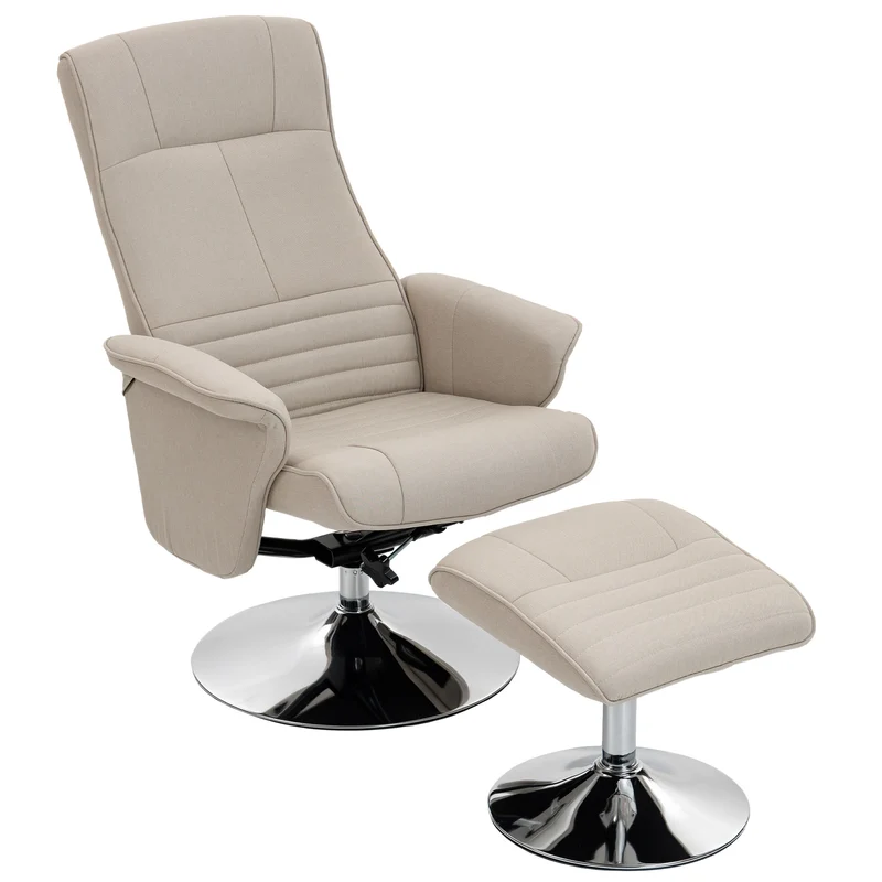 Fauteuil relax inclinable pivotant 360° 69 x 93 x 97 cm assise rembourrée ergonomique contemporain en polyester beige 21_0003074
