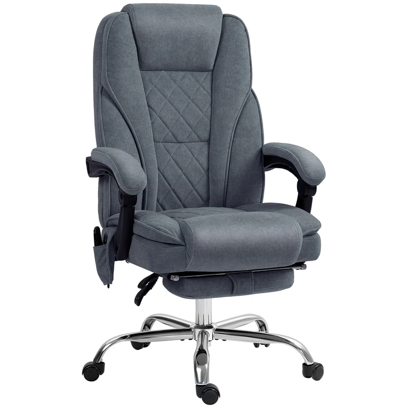 Fauteuil de bureau massant inclinable 67 x 72 x 119 cm chauffant repose-pieds moderne contemporain en velours gris foncé 21_0006255