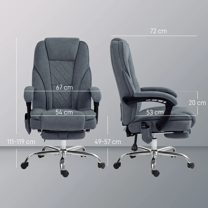 Fauteuil de bureau massant inclinable 67 x 72 x 119 cm chauffant repose-pieds moderne contemporain en velours gris foncé 21_0006255