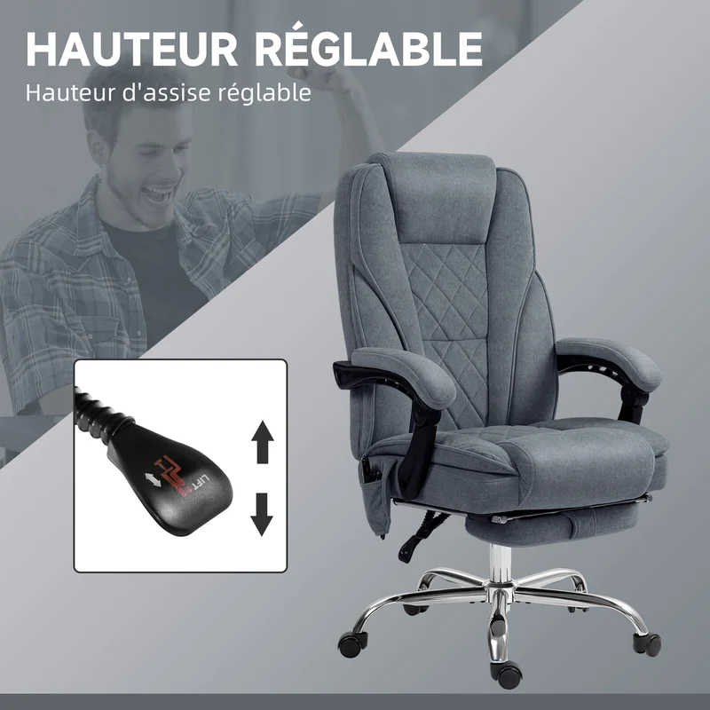 Fauteuil de bureau massant inclinable 67 x 72 x 119 cm chauffant repose-pieds moderne contemporain en velours gris foncé 21_0006255
