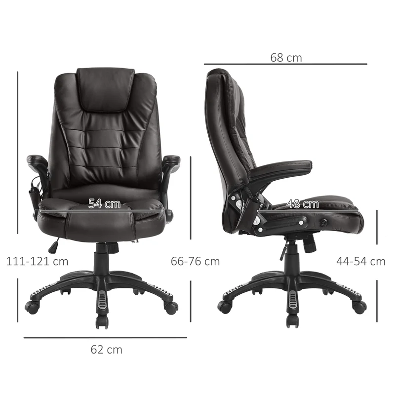 Fauteuil de bureau 62 x 68 x 111-121 cm massant dossier chauffant contemporain très cosy pour salon et bureau en PU brun 21_0006438