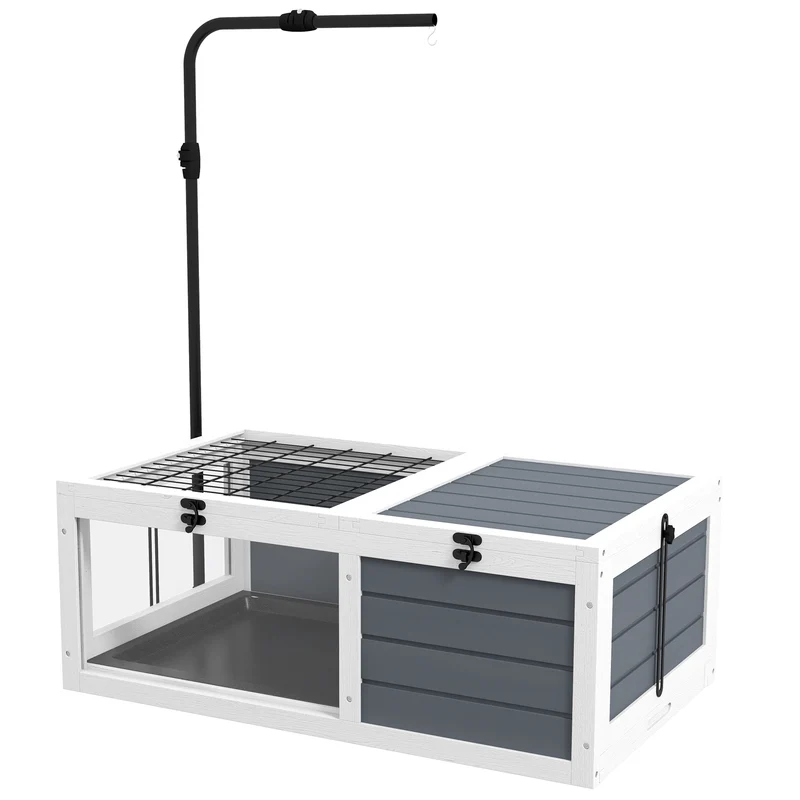 Enclos pour petit animal 81 x 48 x 31,5 cm double espace de vie toit ouvert contemporain épuré intérieur en bois gris 21_0007838