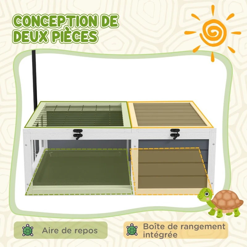 Enclos pour petit animal 81 x 48 x 31,5 cm double espace de vie toit ouvert contemporain épuré intérieur en bois gris 21_0007838