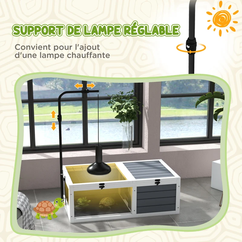 Enclos pour petit animal 81 x 48 x 31,5 cm double espace de vie toit ouvert contemporain épuré intérieur en bois gris 21_0007838