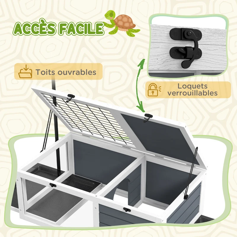Enclos pour petit animal 81 x 48 x 31,5 cm double espace de vie toit ouvert contemporain épuré intérieur en bois gris 21_0007838