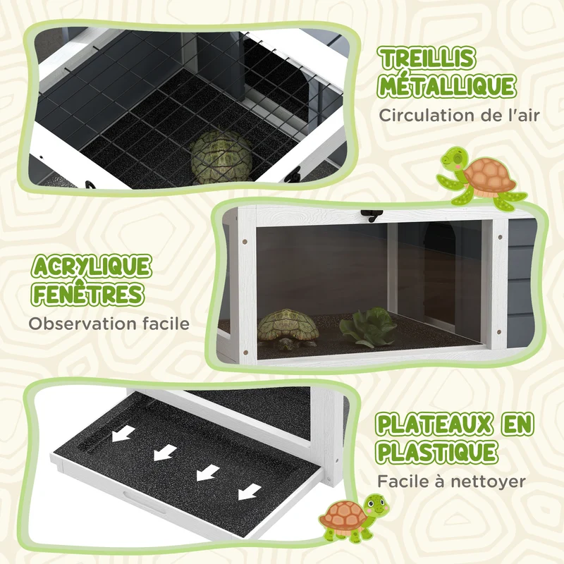 Enclos pour petit animal 81 x 48 x 31,5 cm double espace de vie toit ouvert contemporain épuré intérieur en bois gris 21_0007838