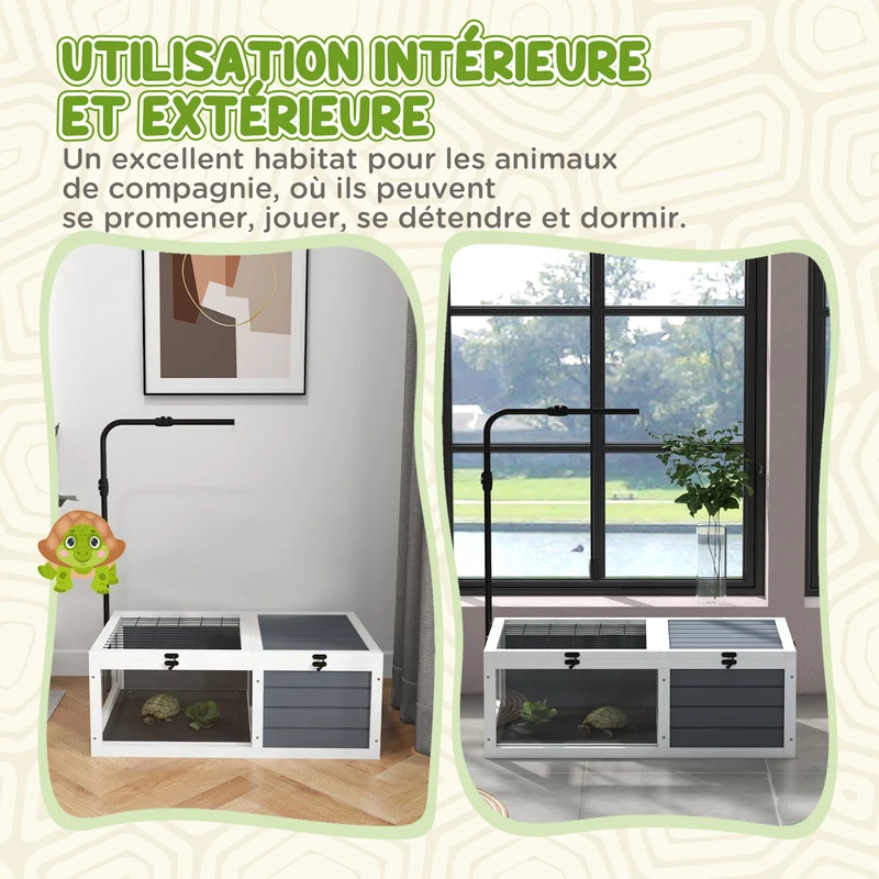 Enclos pour petit animal 81 x 48 x 31,5 cm double espace de vie toit ouvert contemporain épuré intérieur en bois gris 21_0007838