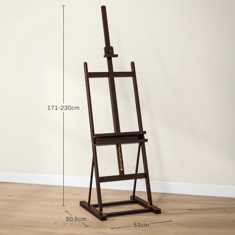 Chevalet de peinture hauteur réglable 53 x 50.5 x 171-230 cm rangement porte pinceau classique contemporain en bois café 21_0006106