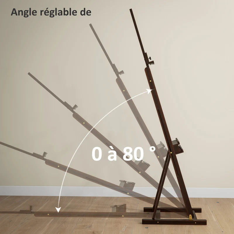 Chevalet de peinture hauteur réglable 53 x 50.5 x 171-230 cm rangement porte pinceau classique contemporain en bois café 21_0006106