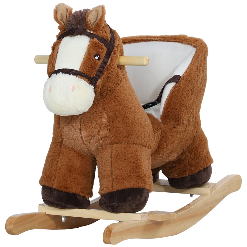 Cheval à bascule pour enfants 68 x 33 x 45 cm ceinture de sécurité assise rembourrée classique décoratif en bois marron 21_0000284