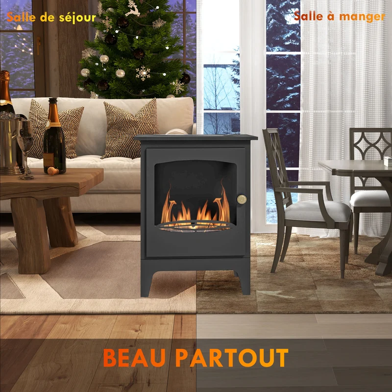 Cheminée à l'éthanol sur pied poêle 39 x 26 x 54 cm chauffe 20-25 m² sans fumée contemporain cocooning en acier noir 21_0001132