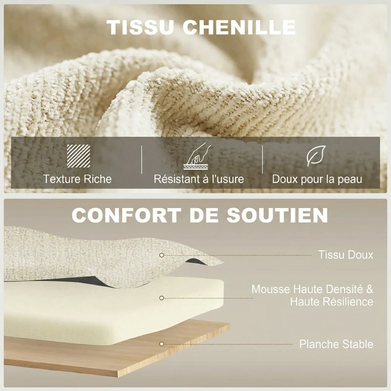 Canapé convertible 2 places 3 en 1 166 x 90 x 84 cm dossier réglable porte gobelets rangement moderne en chenille beige 21_0003668