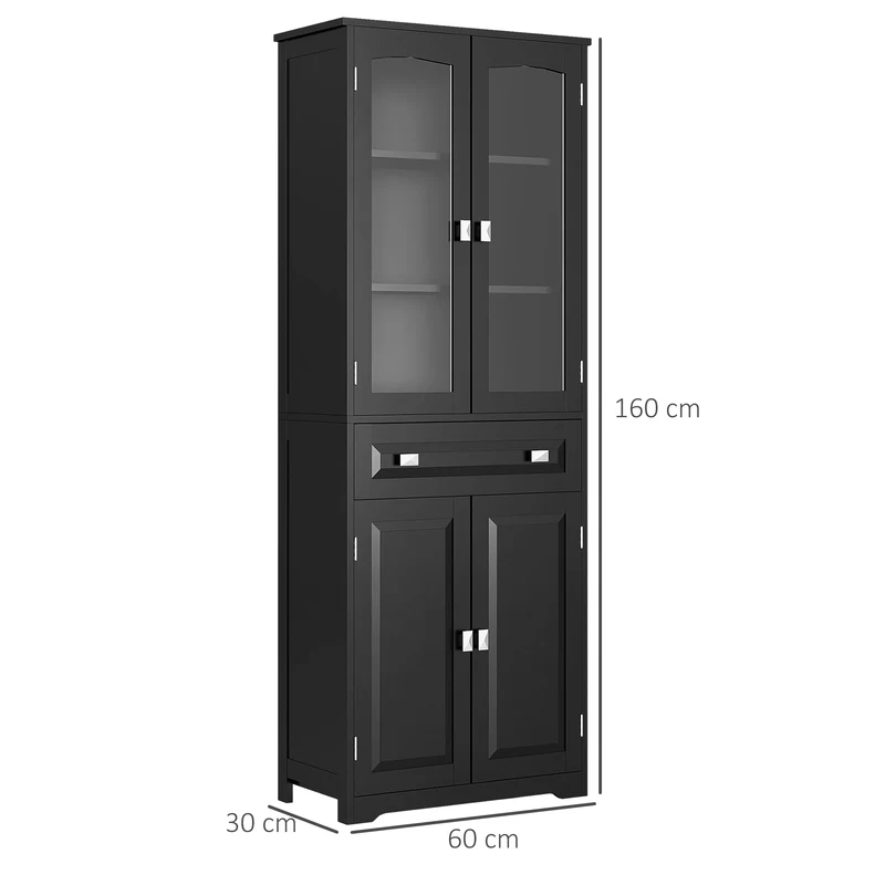 Buffet vitrine salle à manger 4 portes 1 tiroir 60 x 30 x 160 cm rangement pratique design contemporain en MDF noir 21_0002352