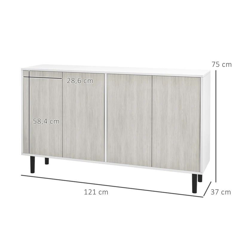 Buffet de cuisine 121 x 37 x 75 cm étagères réglables portes sans poignées contemporain en panneau de particules blanc 21_0003215